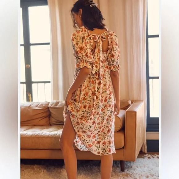 NEW Anthropologie By Mark D. Sikes Smocked Puff-Sleeve Dress Floral - Picture 4 of 16